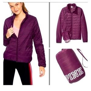 VICTORIA'S SECRET PINK PACKABLE PUFFER JACKET LUSCIOUS PLUM SIZE MEDIUM